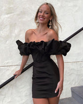 Zari Satin Ruffles Off Shoulder Mini Dress  - Black 4