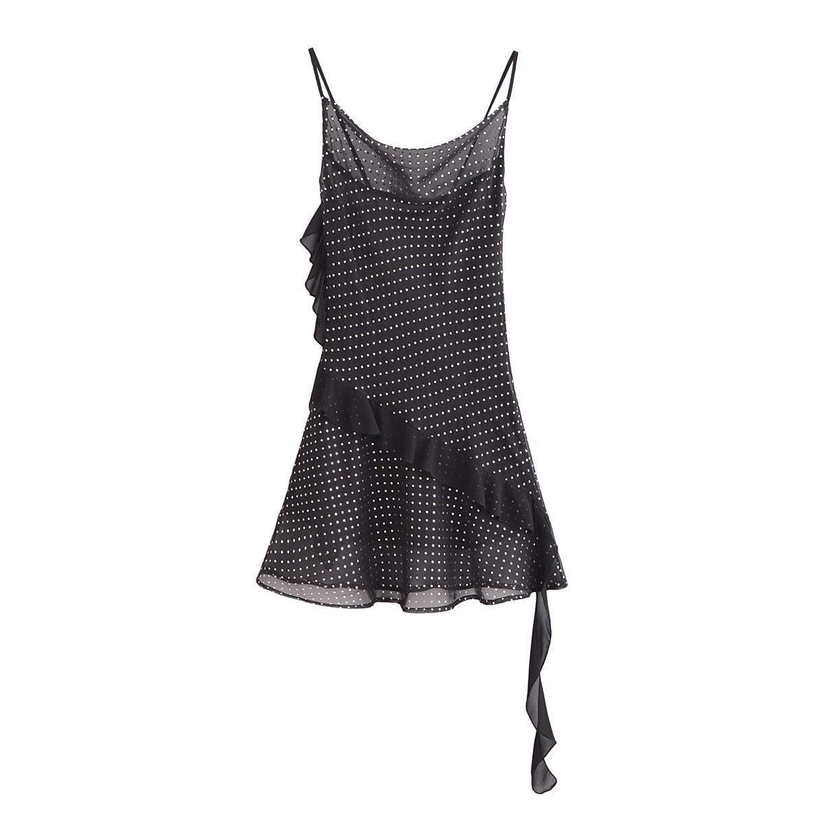 Rhinestone Embellished Cowl Neck Cami Ruffle Trim Mini Dress 4