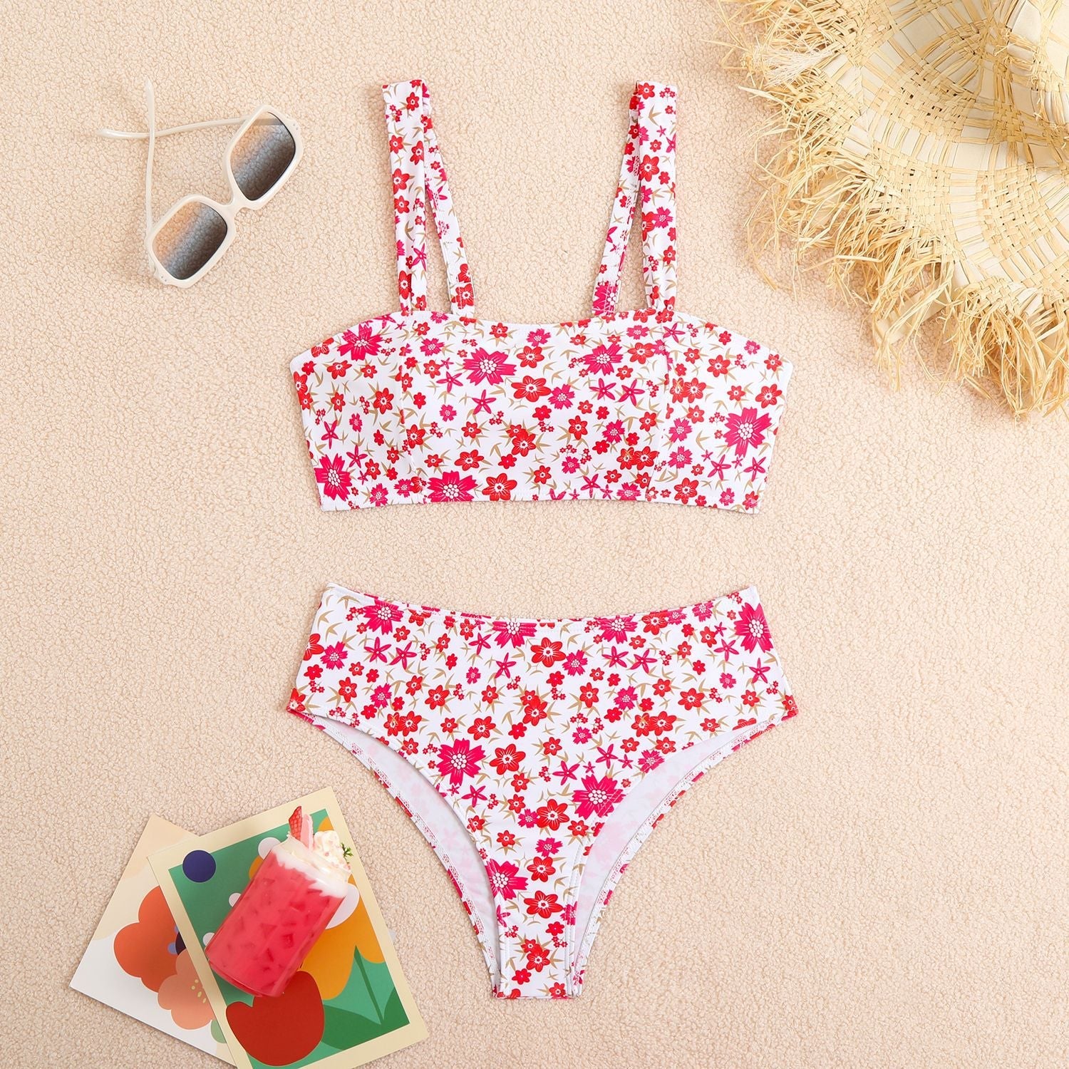 Red floral print