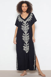 Embroidered V-Neck Short Sleeve Kaftan Maxi Dress 6