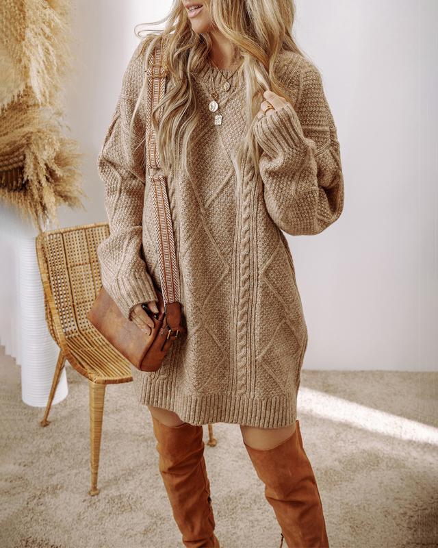 Long Sleeve Cable Knit Sweater Mini Dress 5