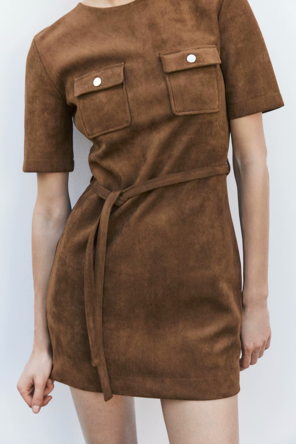 Women Clothing Belt Flannel Texture Dress