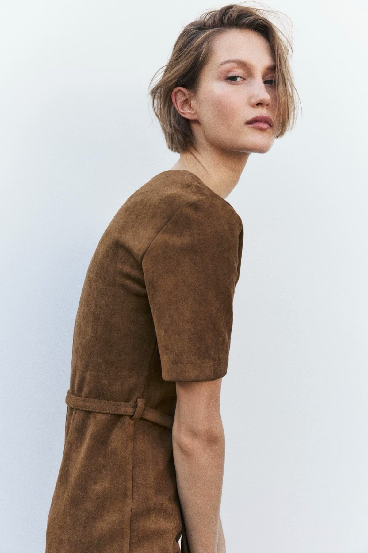 Women Clothing Belt Flannel Texture Dress