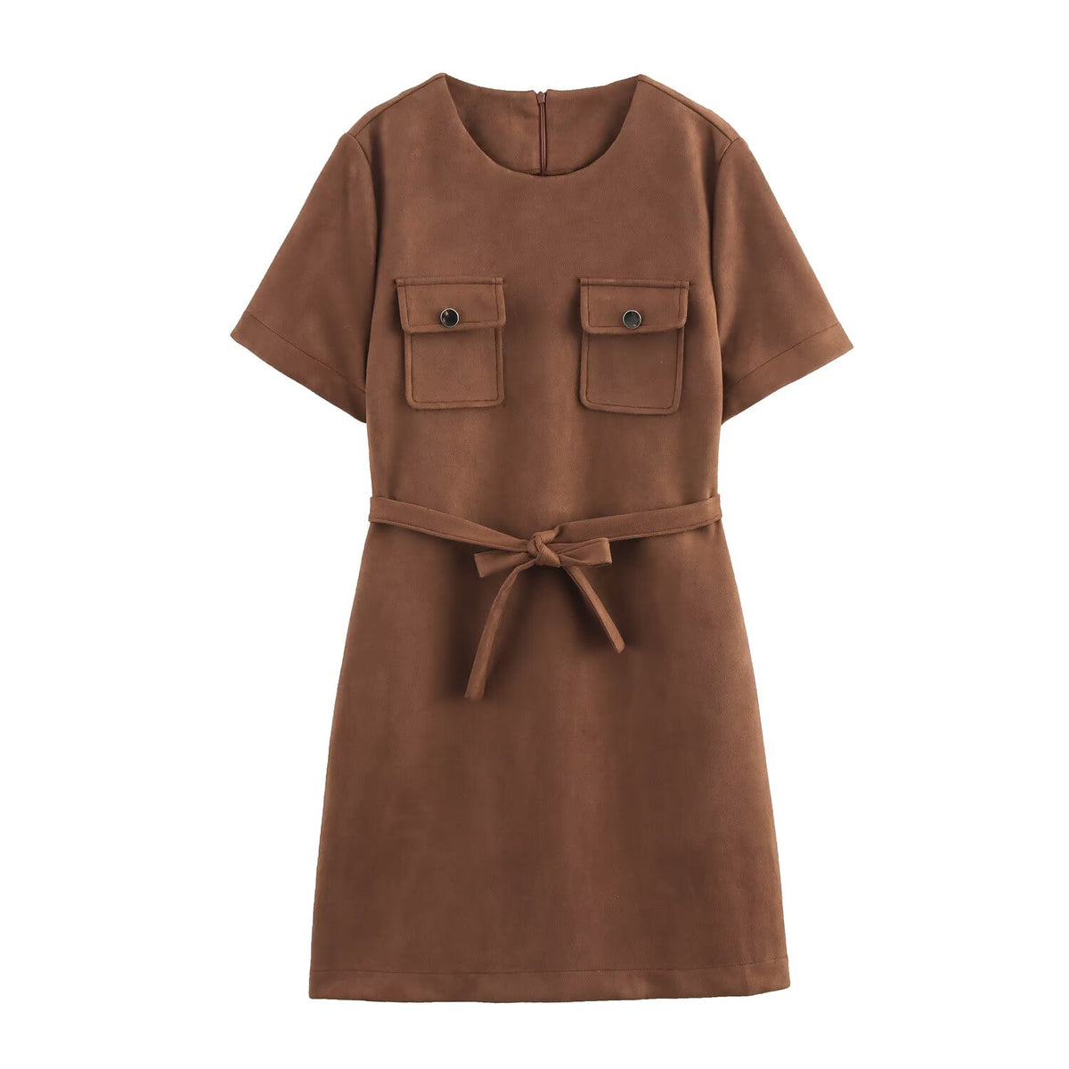 Women Clothing Belt Flannel Texture Dress