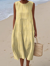 Floral Textured Sleeveless Pocket Midi Dress 7
