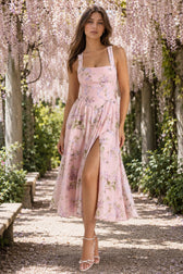 Printed Halter Slim Split Slip Dress