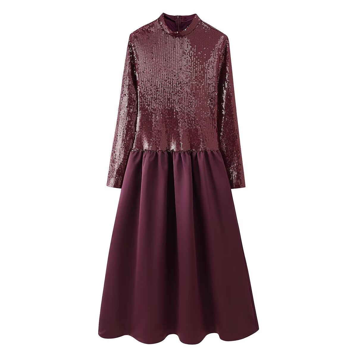 Women Sexy One Shoulder Long Sleeve Sequin V neck Swing Sequined Split Dress Evening Dress