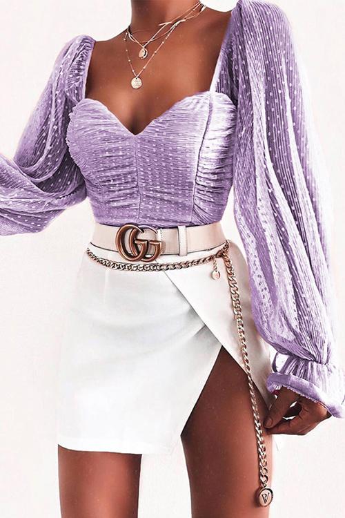 Mesh Puff Sleeve Crop Top