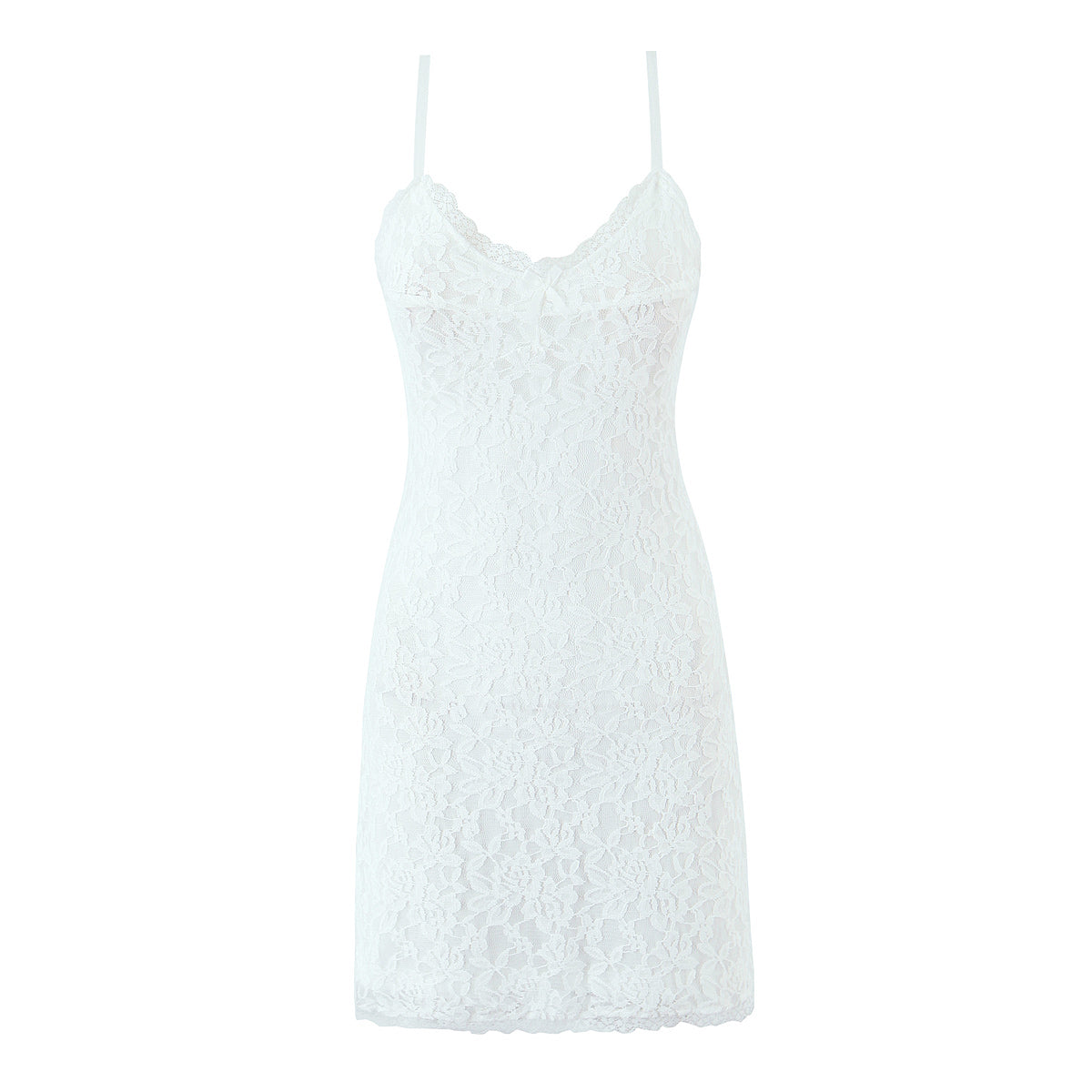 Sheer Lace Spaghetti Strap Scalloped Trim Bodycon Mini Dress 2