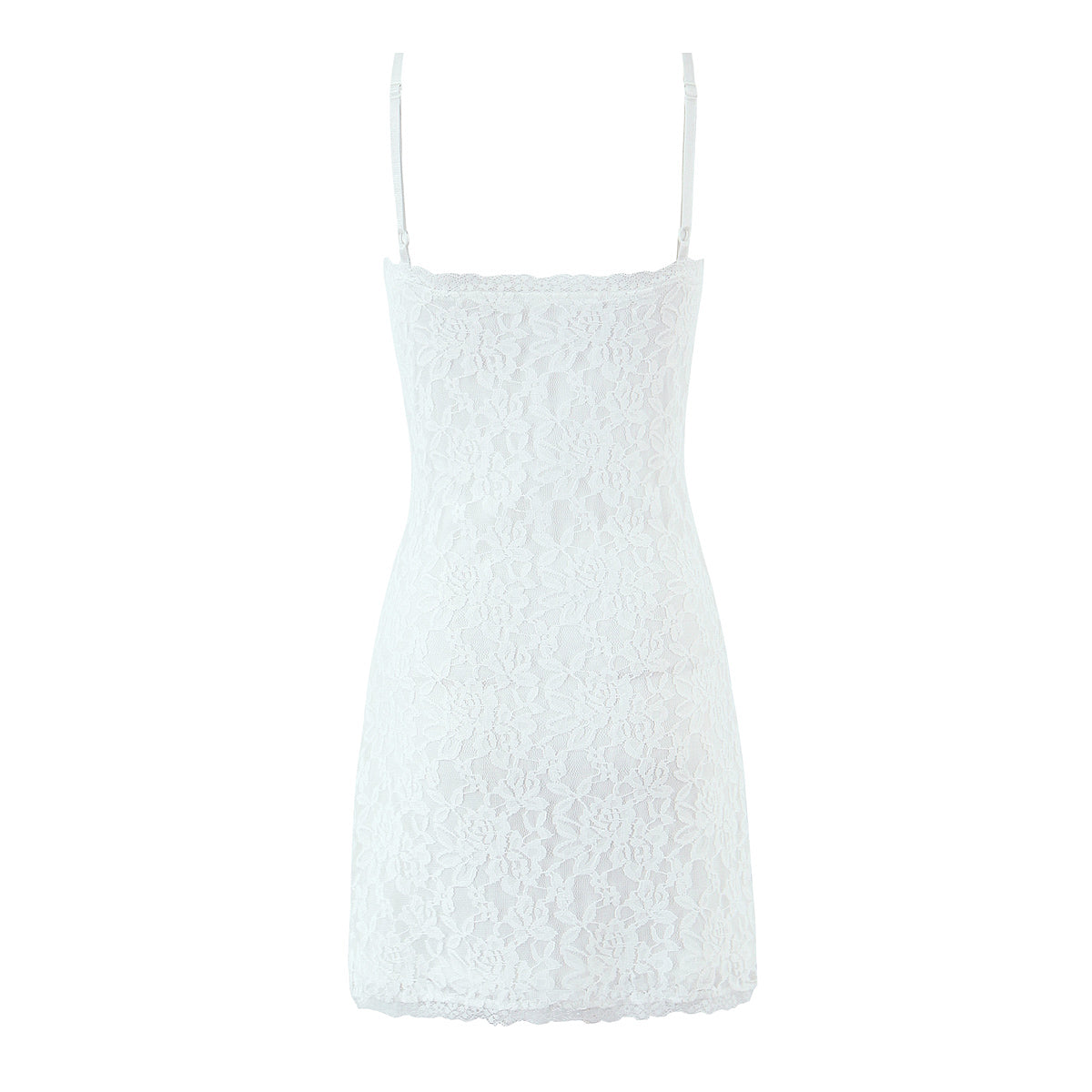 Sheer Lace Spaghetti Strap Scalloped Trim Bodycon Mini Dress 3