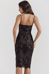Spaghetti Strap Bodycon Lace Dress in Black - View 9