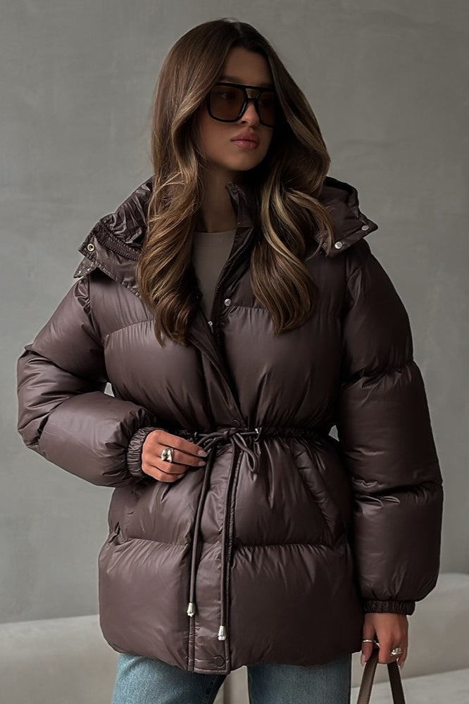 Drawstring Hooded Puffer Coat