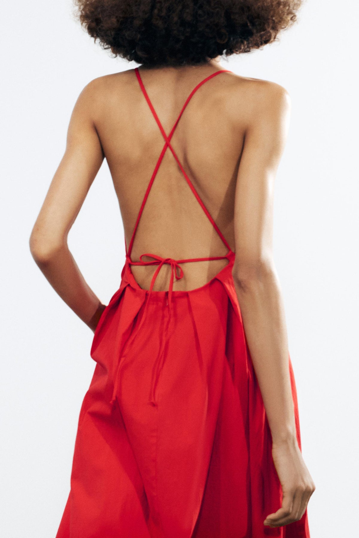 Deep V-Neck Spaghetti Strap Open Back Pleated A-Line Maxi Dress 2