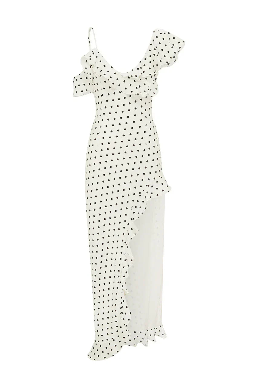 KARLITA MAXI DRESS - WHITE POLKA