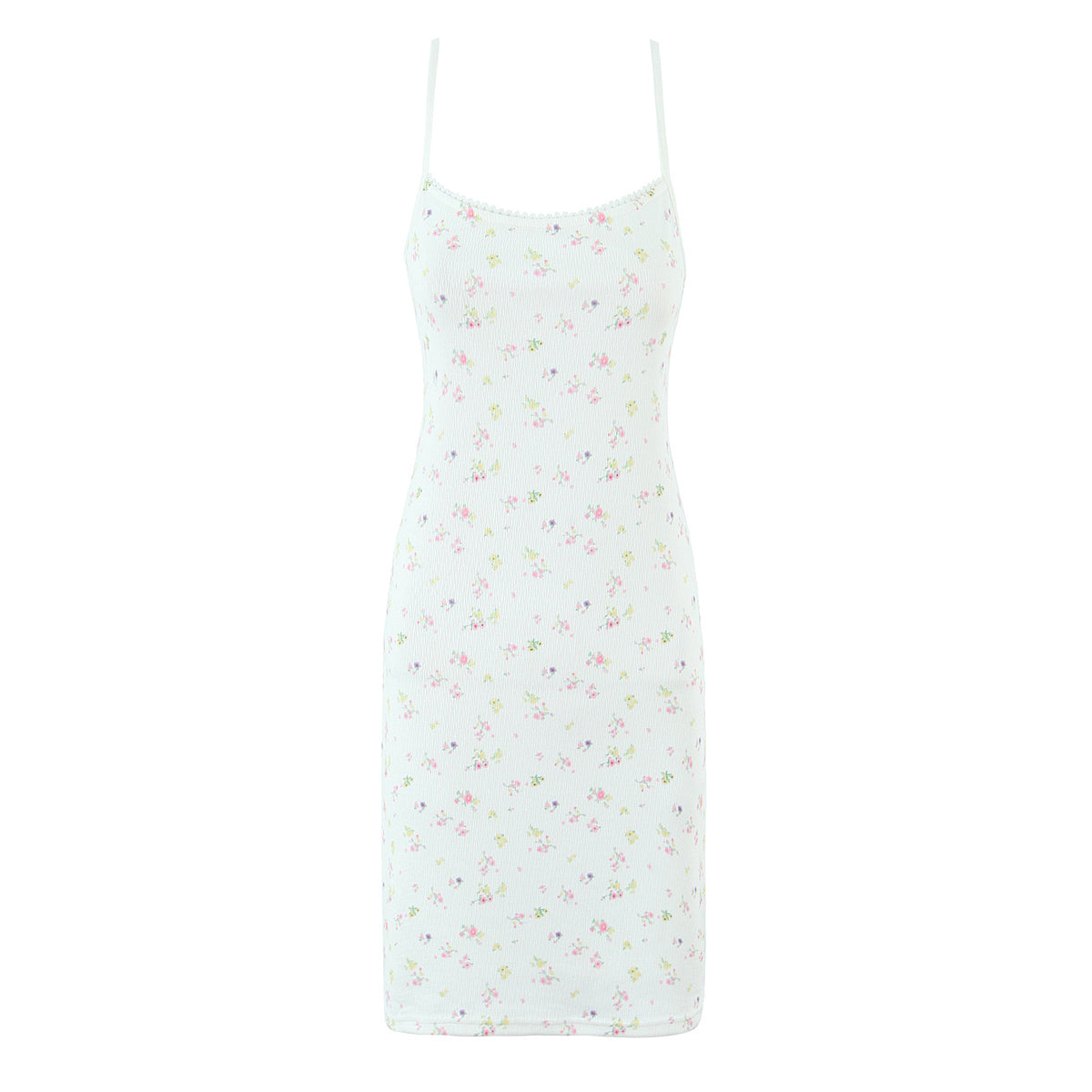 Ditsy Floral Pointelle Knit Picot Trim Cami Midi Slip Dress 9