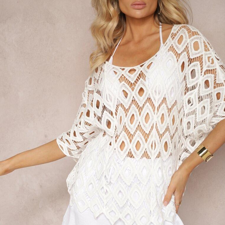 Women Open Neck Pullover With Batwing Sleeves And Sun Protection Fabric