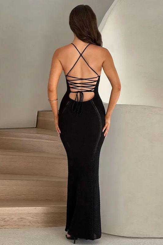 Knitted Hollow Out Sleeveless Bodycon Maxi Dress