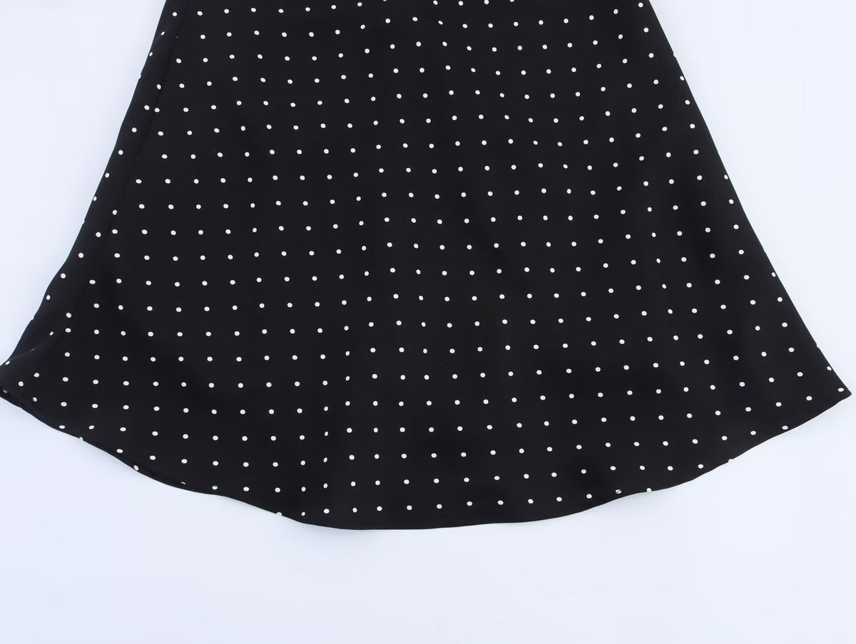 Polka Dot Halter Neck Deep V-Neck Sleeveless A-Line Midi Dress 8