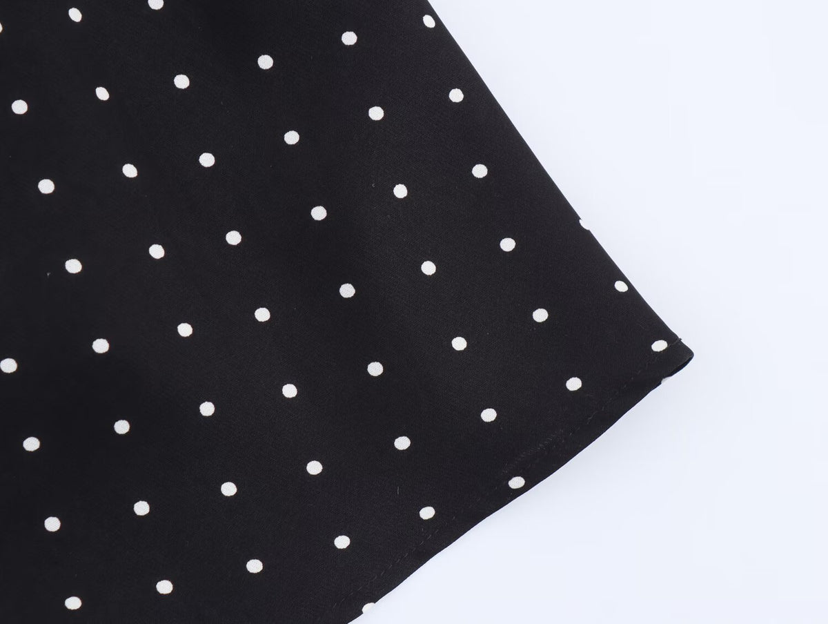Polka Dot Halter Neck Deep V-Neck Sleeveless A-Line Midi Dress 9