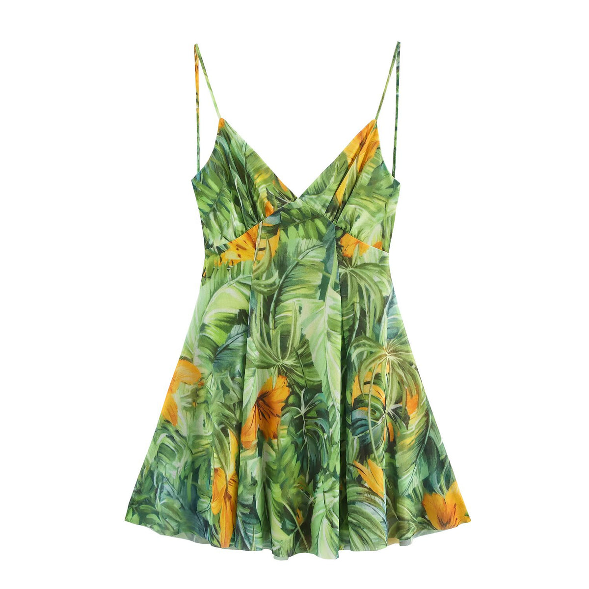Watercolor Floral Print Mesh V-Neck Cami Fit and Flare Mini Dress 12
