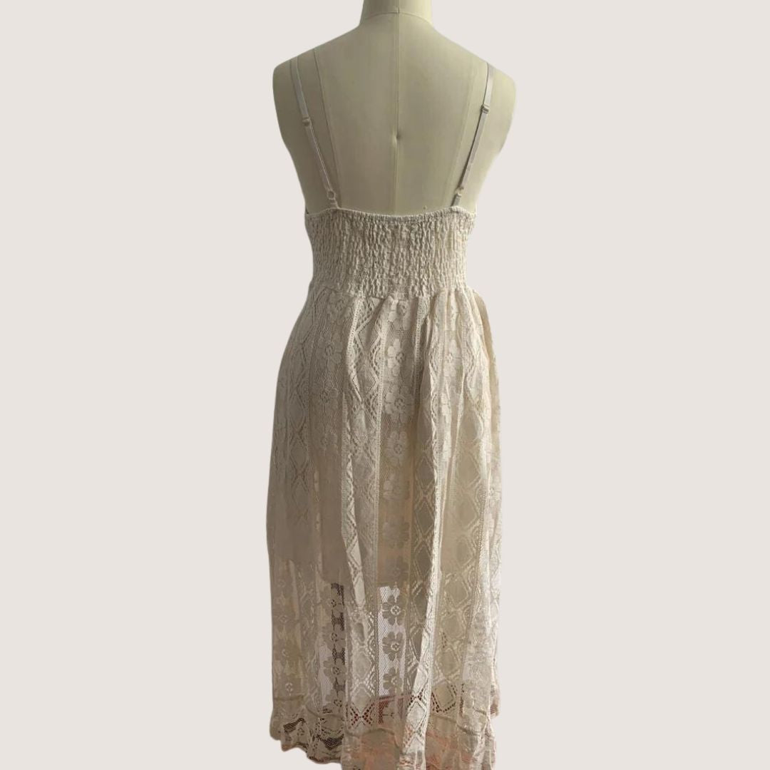 Exclusive Flavia Bohemian Lace Midi Dress with High Low Hem Premium Wardrobe Essential