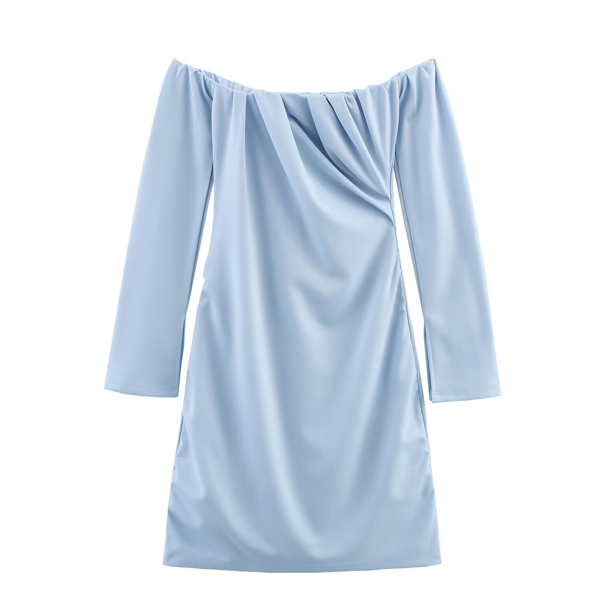 Off Shoulder Long Sleeve Side Ruched Bodycon Mini Dress 4