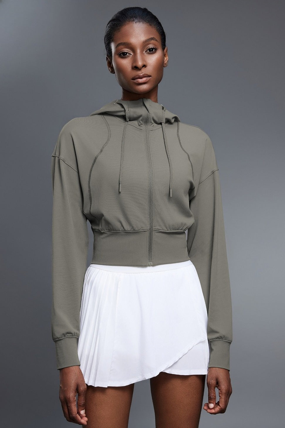 Cropped Waist Tie Active Zip Hoodie