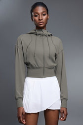 Cropped Waist Tie Active Zip Hoodie