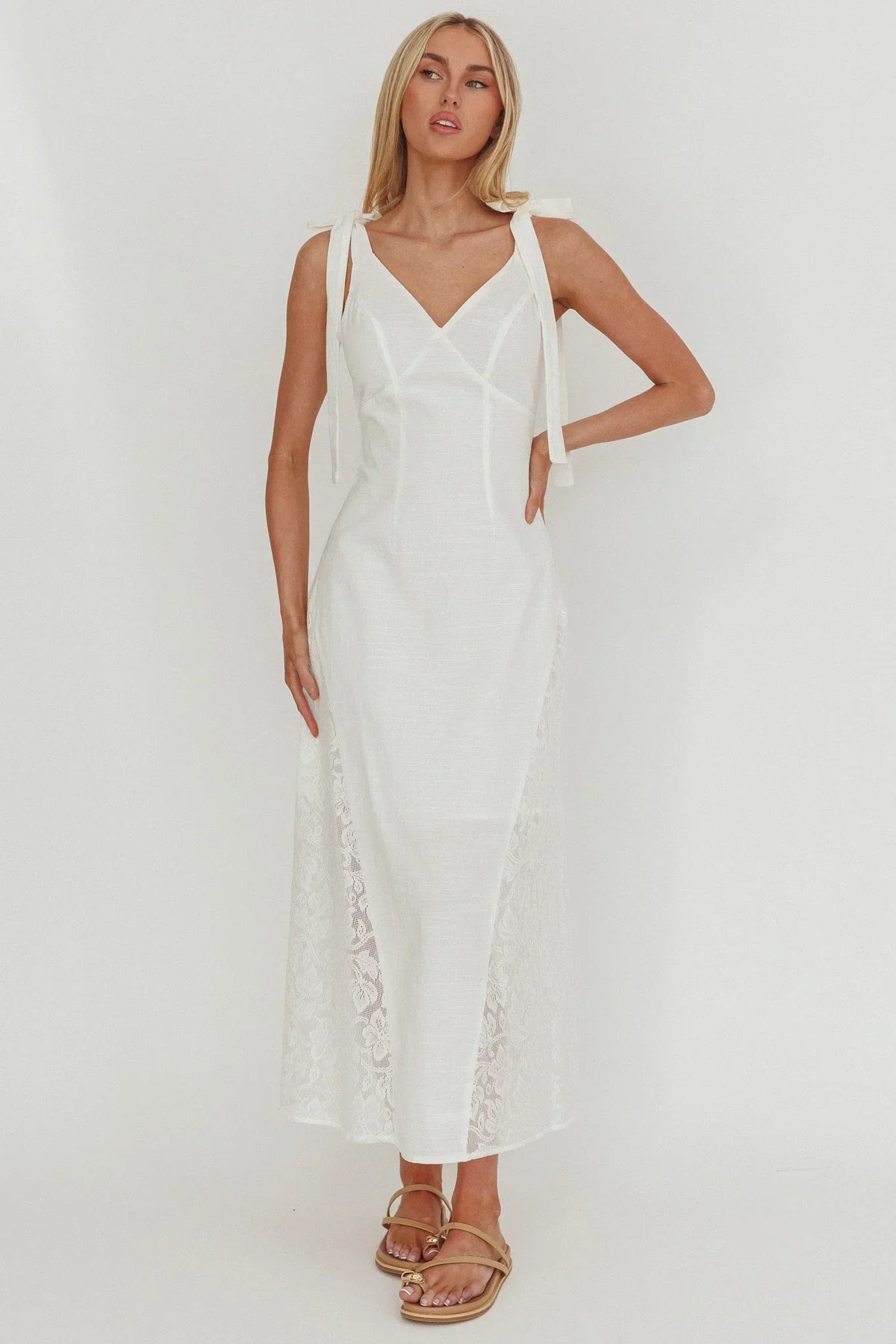 Lead Me On Lace Panel Maxi Dress White