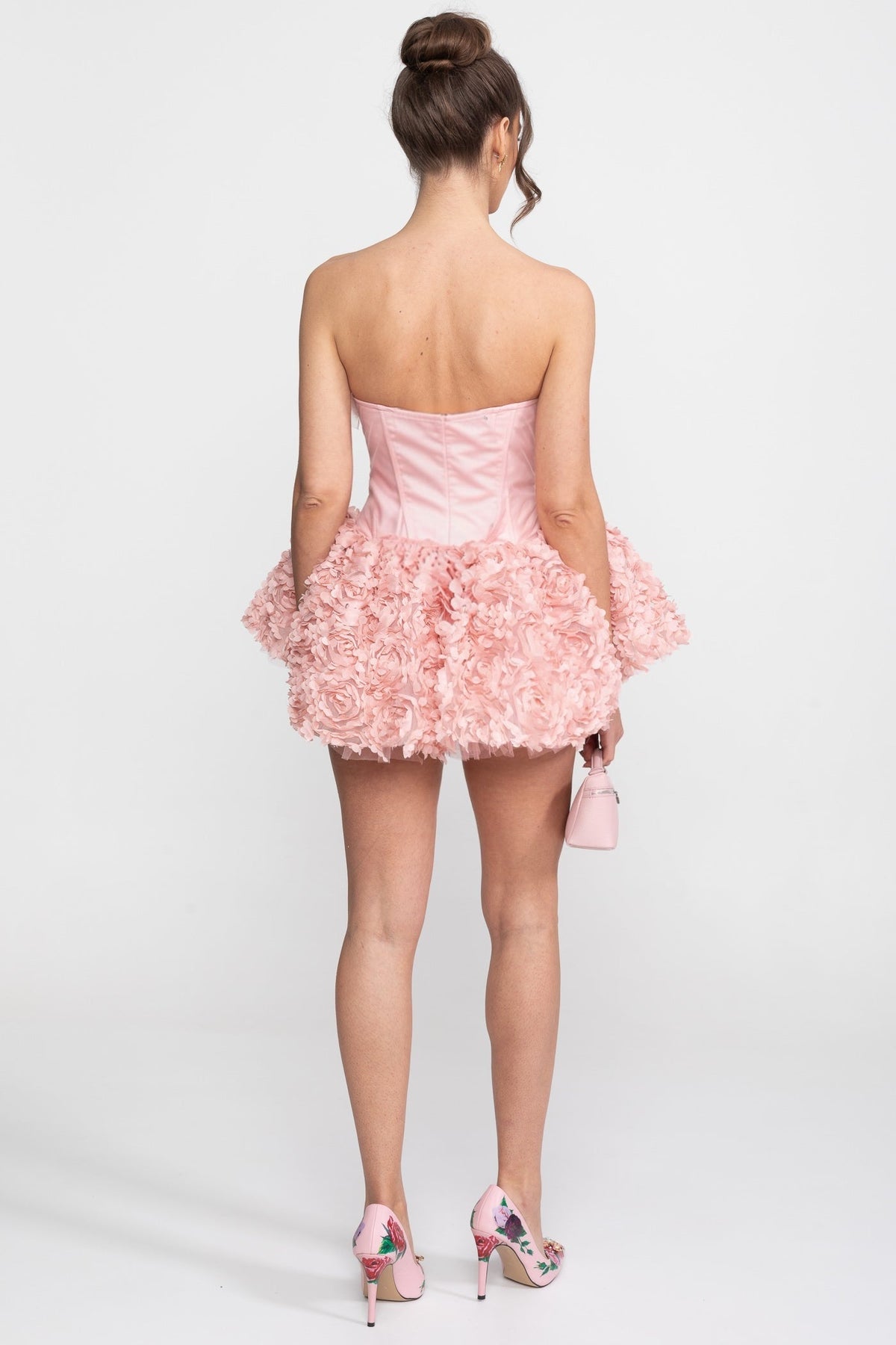 Strapless Corset Bodice 3D Floral Applique Skirt Mini Dress 7