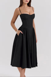 Square Neck Cap Sleeve Fit and Flare Midi Dress 31