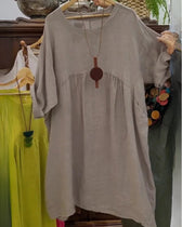 Linen Look Round Neck 3/4 Sleeve Loose Midi Dress 3