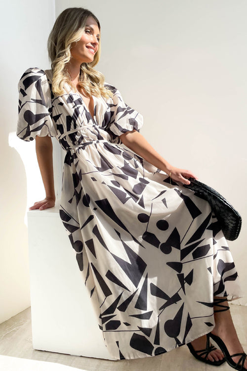 Real Love Print Puff Sleeve Maxi Dress - 6 Colors White