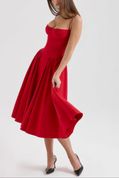 Square Neck Cap Sleeve Fit and Flare Midi Dress 10