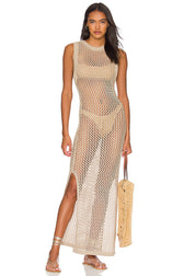 Crochet Knit Sleeveless High Neck Maxi Dress 12