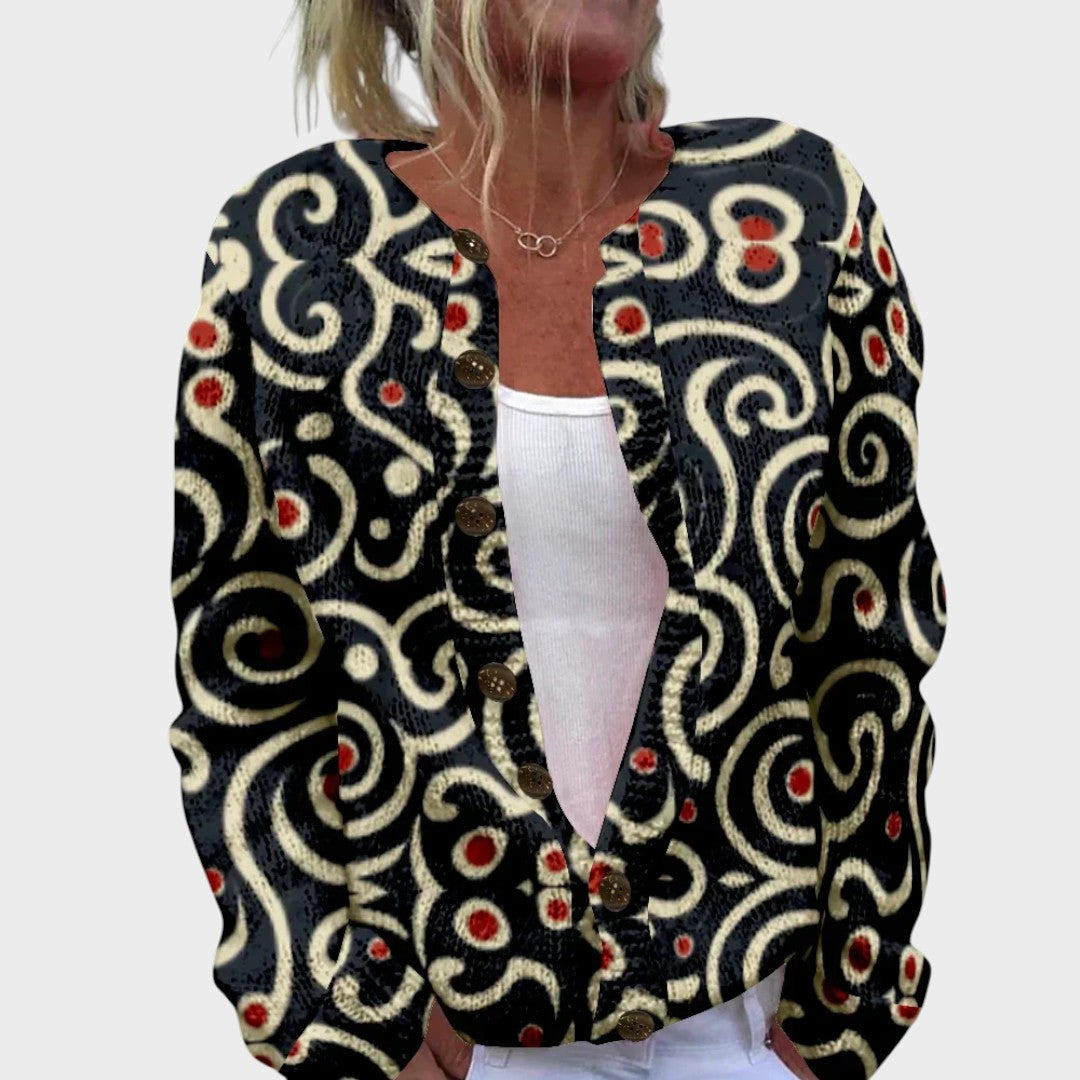 Abstract Swirl Print Button Front Cardigan