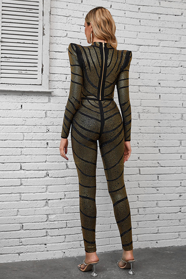 Agatha Long Sleeve Rhinestone Pantsuit