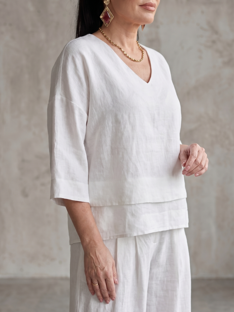 V-Neck Layered Top and Wide Leg Pants Two Piece Set