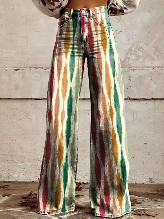 Ikat Print High Waist Wide Leg Pants