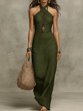 Halter Neck Ruched Column Maxi Dress 6