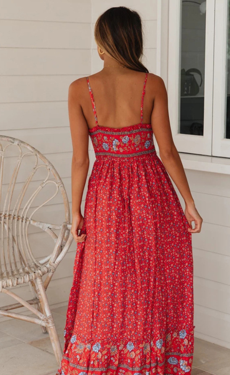 Alba Minimalist Bohemian Dress with Straps Evening Wear Edit