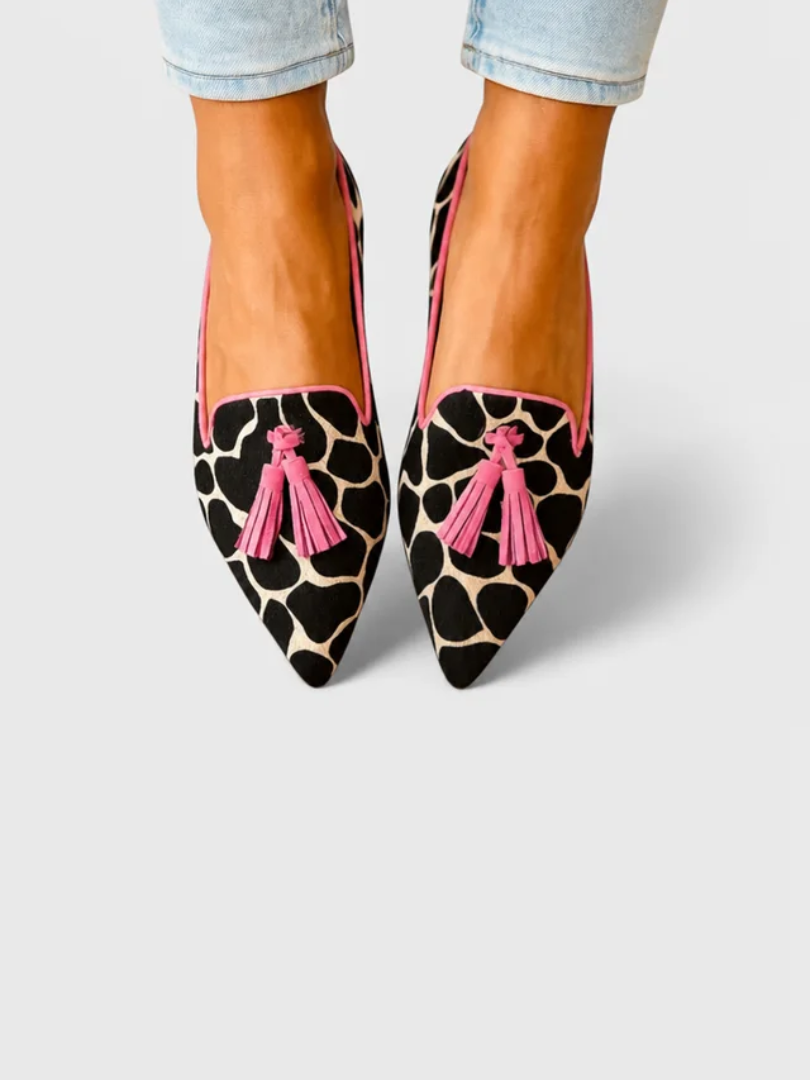 Animal Print Tassel Pointed Toe Flat Loafers