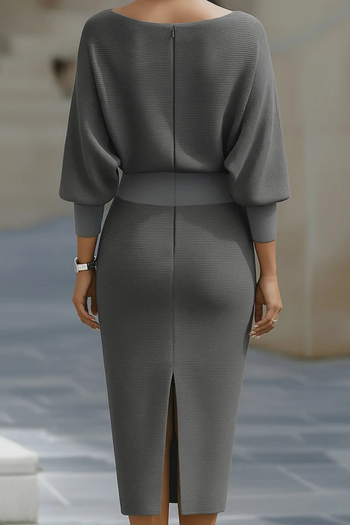 Cowl Neck Batwing Sleeve Knit Bodycon Midi Dress