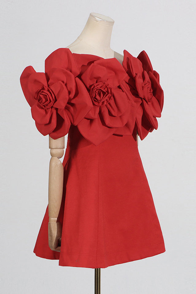 Floral Appliqué Off Shoulder Fit and Flare Mini Dress 8