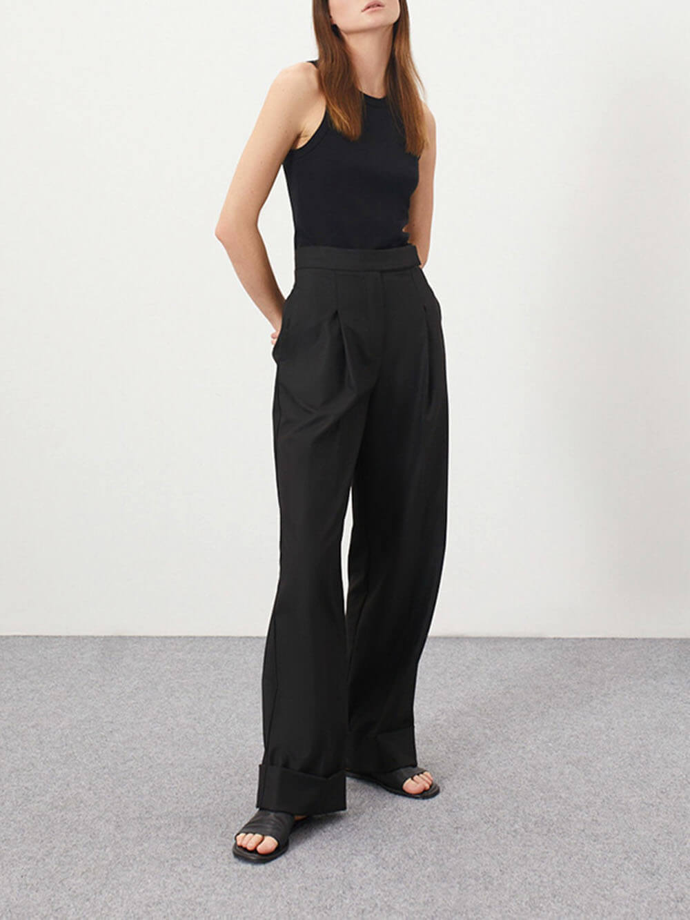 High Waist Pleated Wide Leg Tailored Trousers