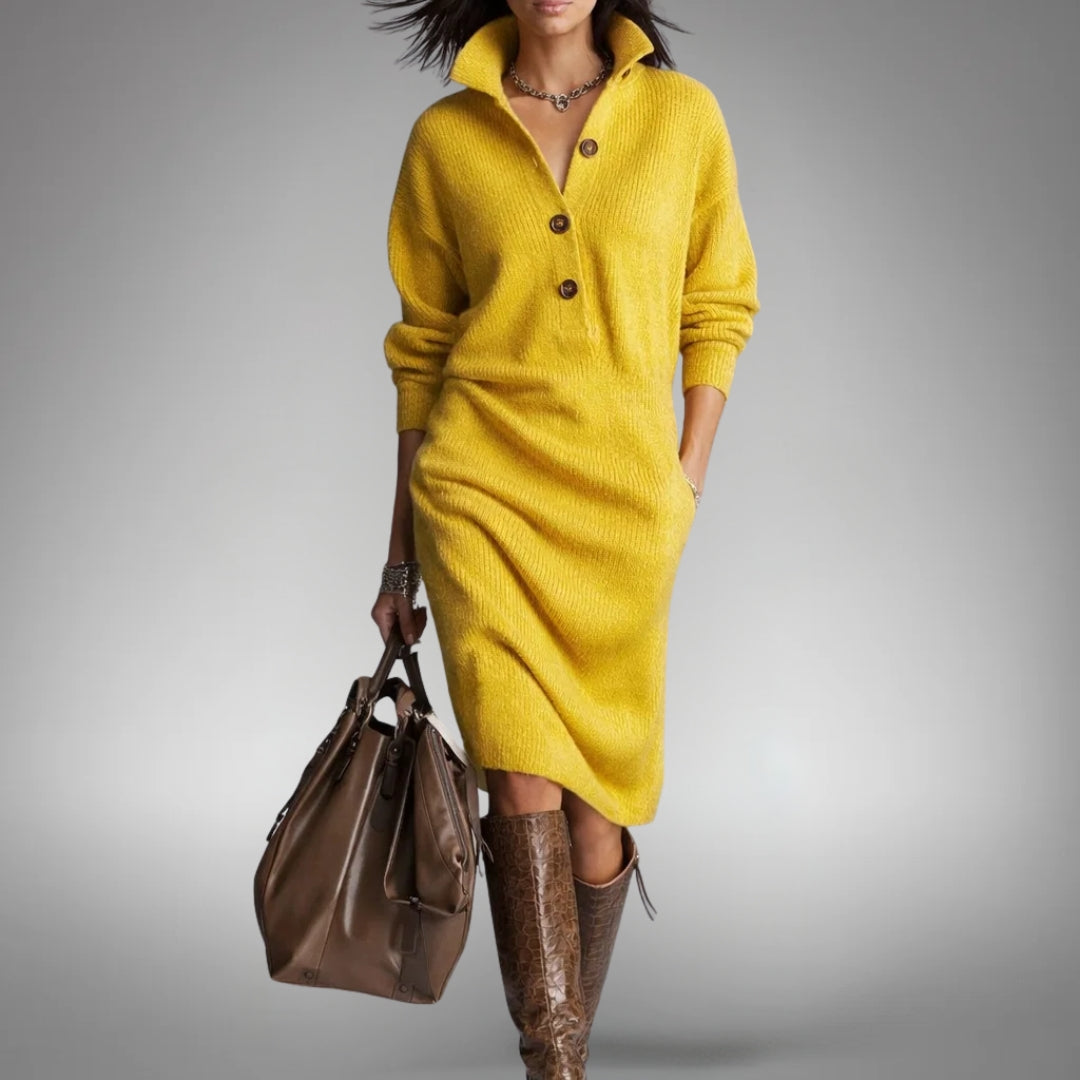 Turtleneck Long Sleeve Knit Midi Sweater Dress