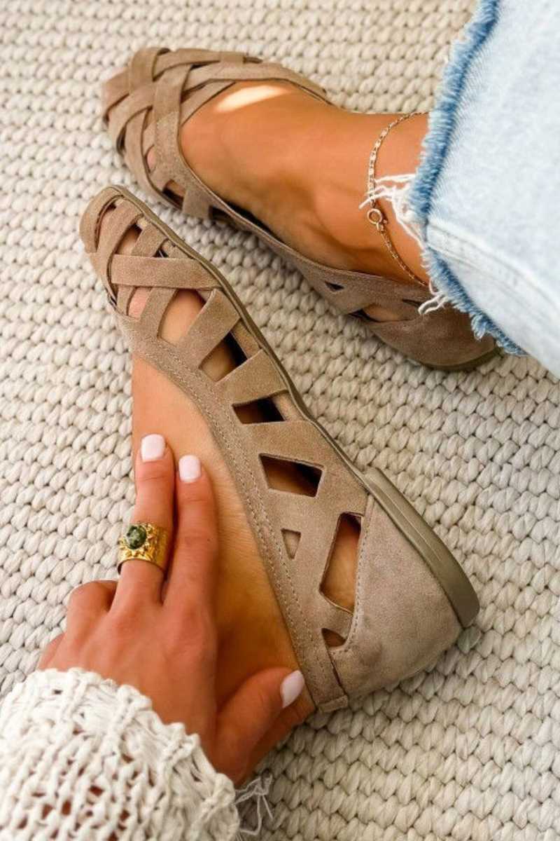 Woven Strap Peep Toe Suede Ballet Flats