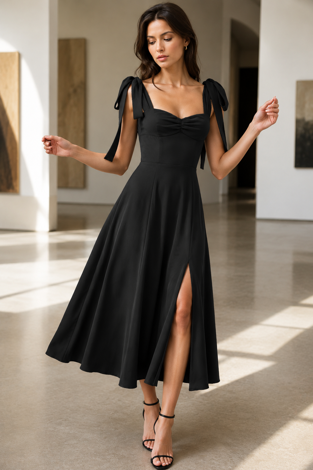 Open Back Bow Tie Evening Slip Dress