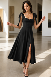 Open Back Bow Tie Evening Slip Dress