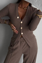 Button Cardigan Pants Casual Two Piece Set